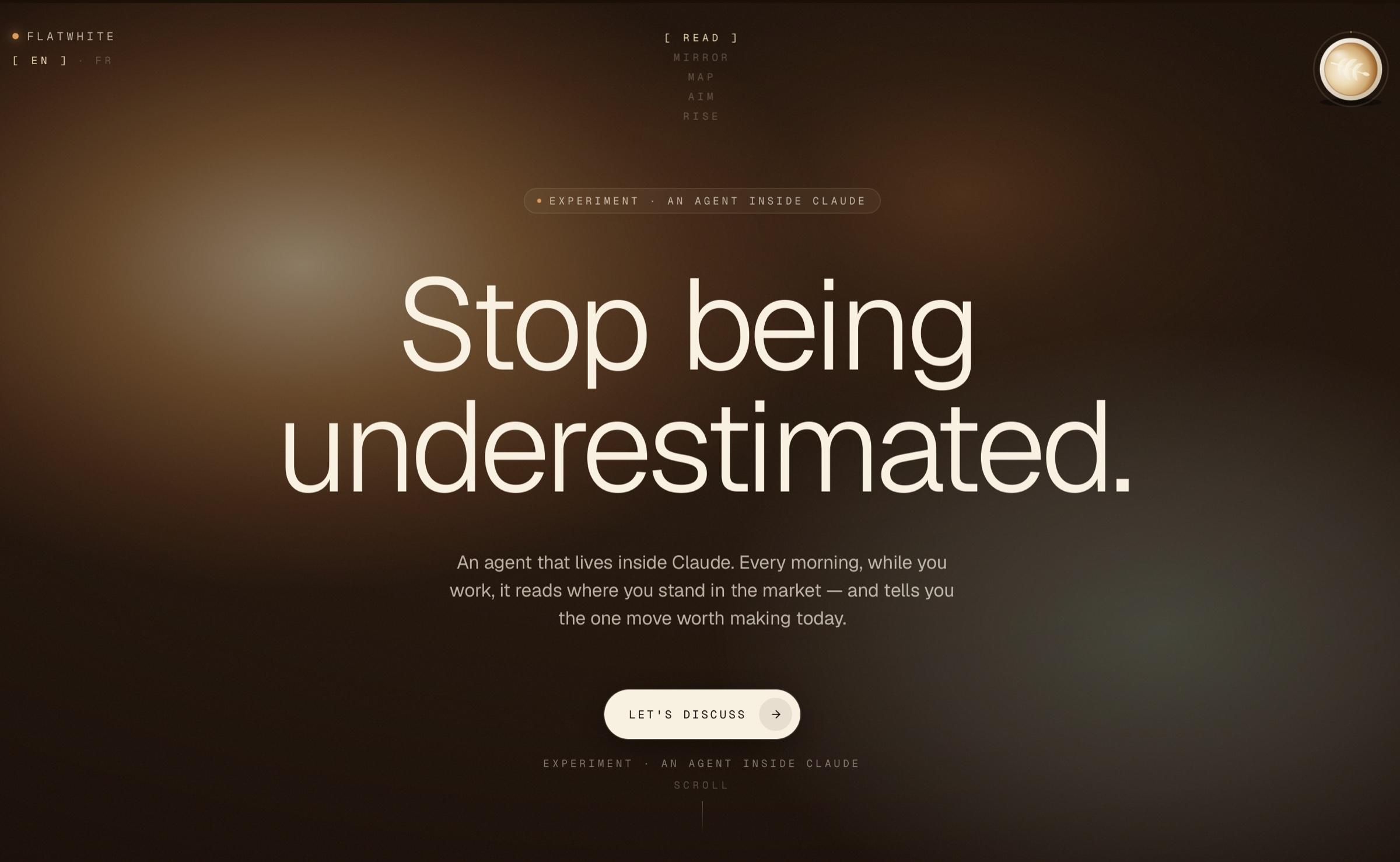 Flatwhite — Stop being underestimated. Hero of the agent inside Claude