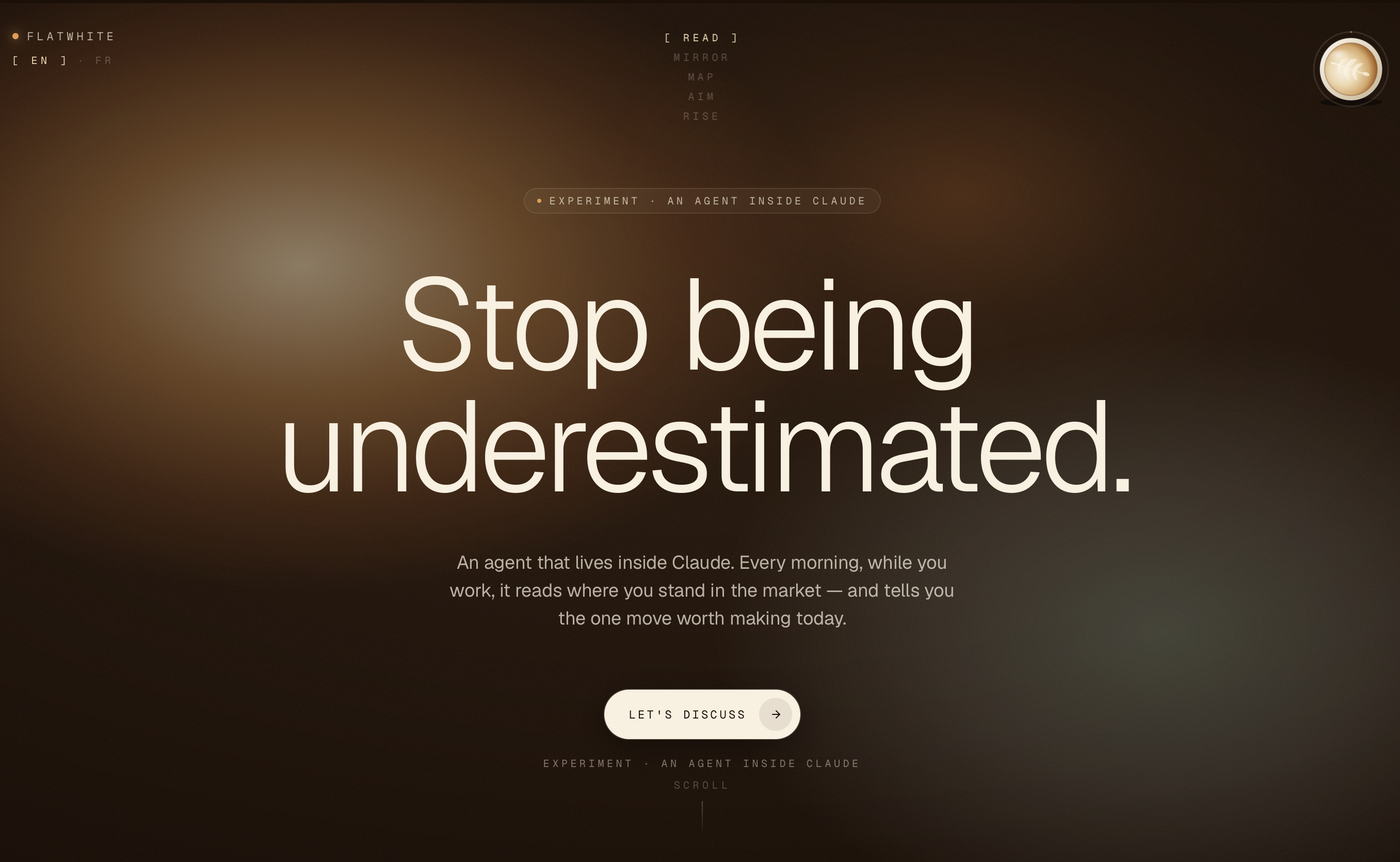 Flatwhite — Stop being underestimated. Hero of the agent inside Claude