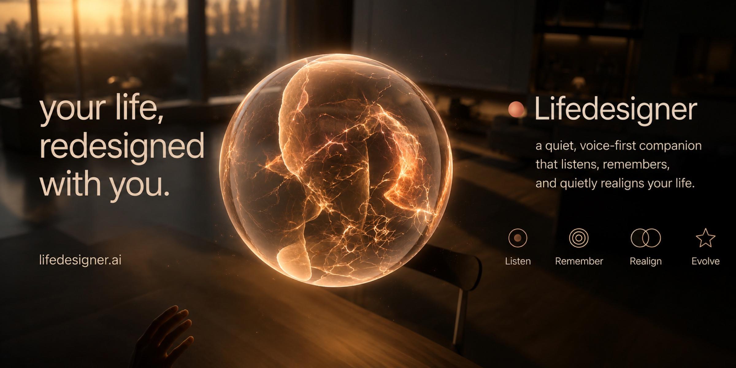 Lifedesigner — glowing orb floating above a table, cinematic atmosphere
